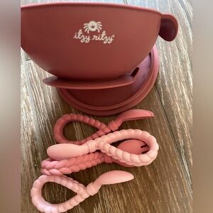 2 sets of pink itzy ritzy spoon/fork sets and silicone bowl